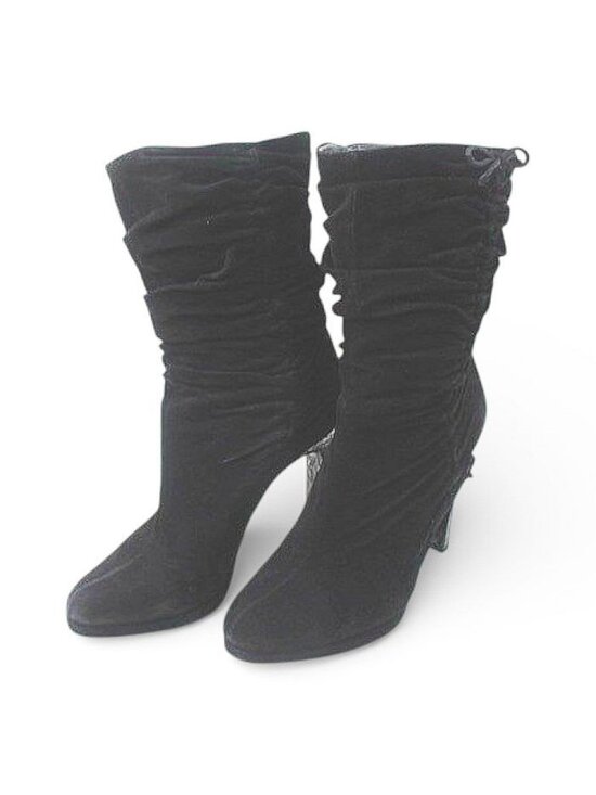 Gucci Shoes - Gucci Middle Boots Side Gathered Ribbon Black Suede 38